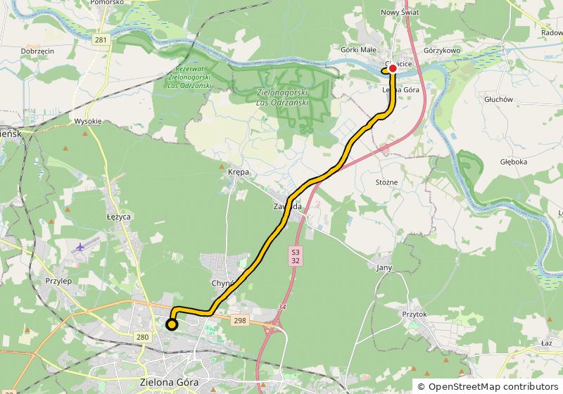 Mapa trasy: Nad Odrę – przystań w Cigacicach